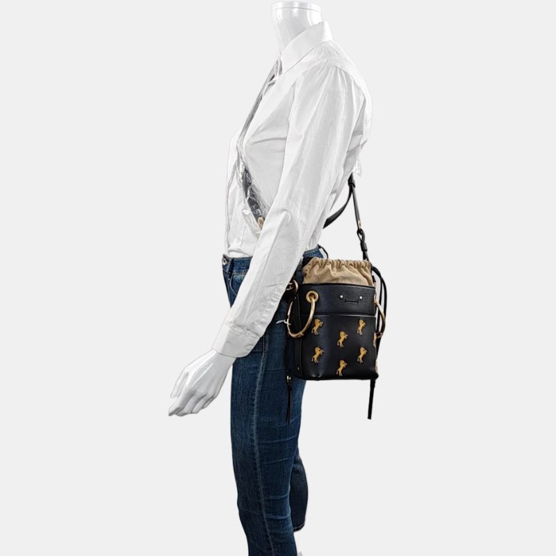 Chloe Roy黑色牛皮刺繡單肩包斜挎包手提包金色五金可拆卸肩帶-1