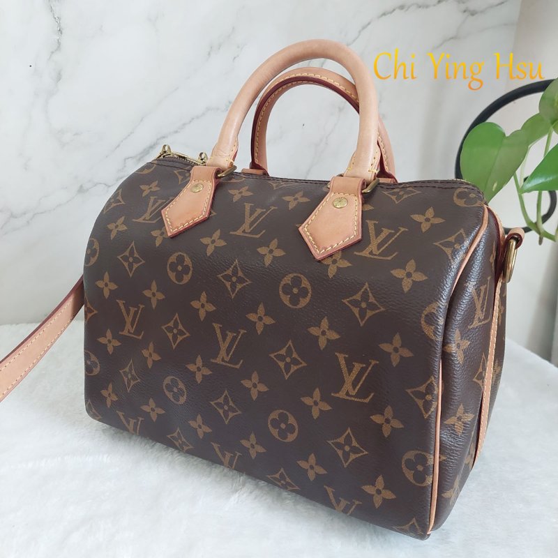 LV 🎀現品拍照🎀speedy25cm (有背帶款) 荖花波士頓包~二手-1