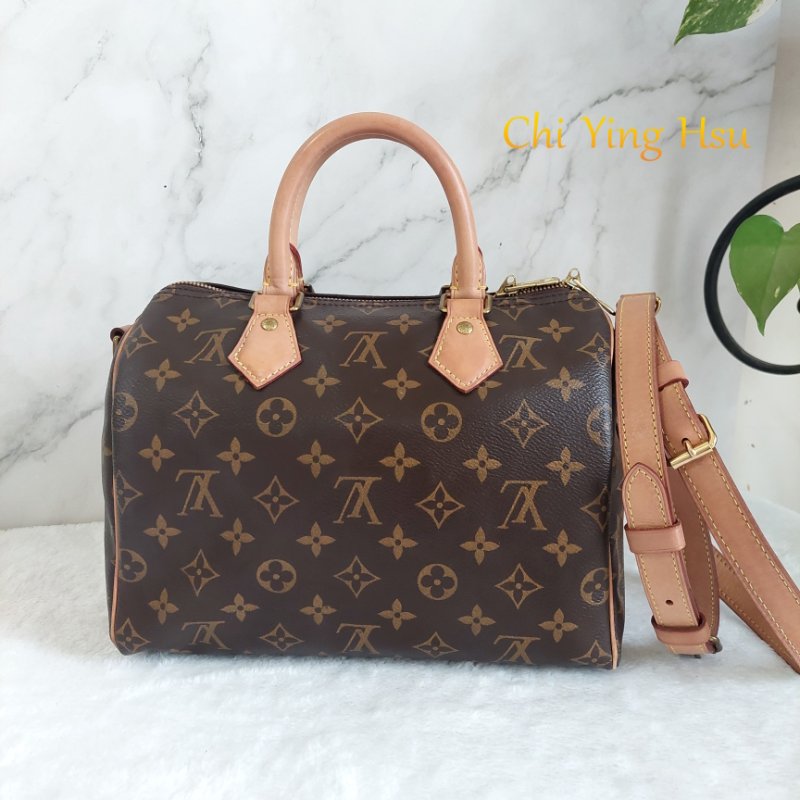 LV 🎀現品拍照🎀speedy25cm (有背帶款) 荖花波士頓包~二手-2