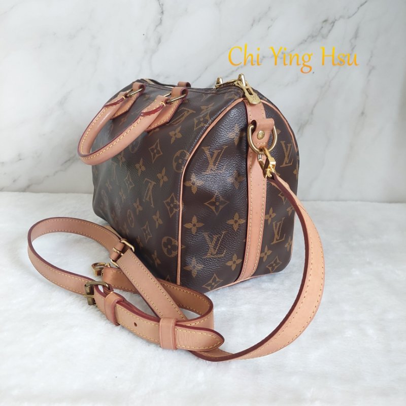 LV 🎀現品拍照🎀speedy25cm (有背帶款) 荖花波士頓包~二手-3