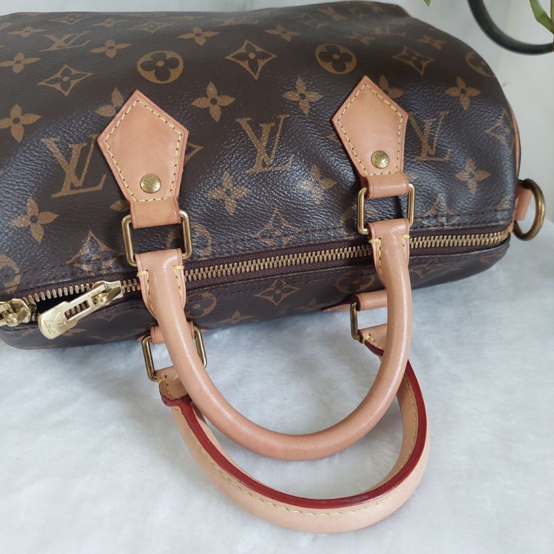 LV 🎀現品拍照🎀speedy25cm (有背帶款) 荖花波士頓包~二手-14