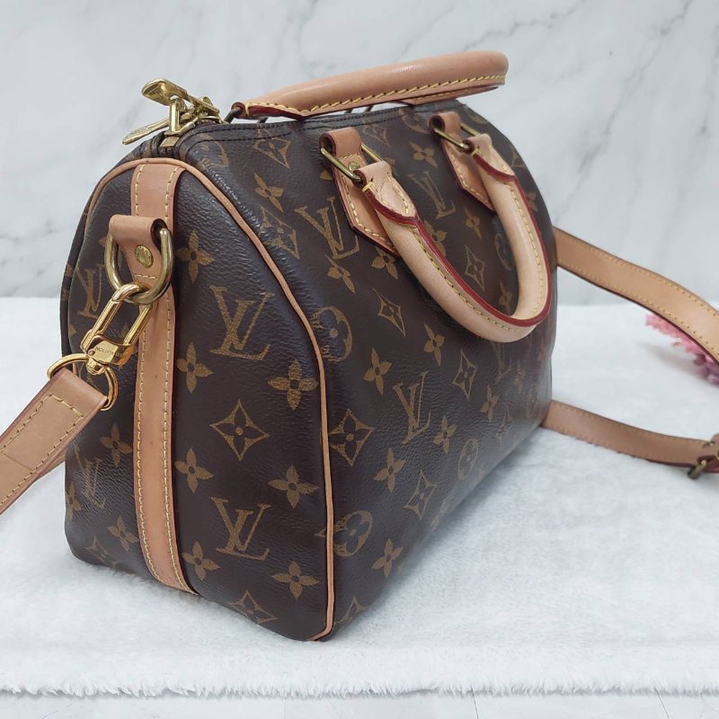 LV 🎀現品拍照🎀speedy25cm (有背帶款) 荖花波士頓包~二手-28