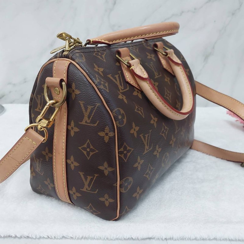 LV 🎀現品拍照🎀speedy25cm (有背帶款) 荖花波士頓包~二手-65