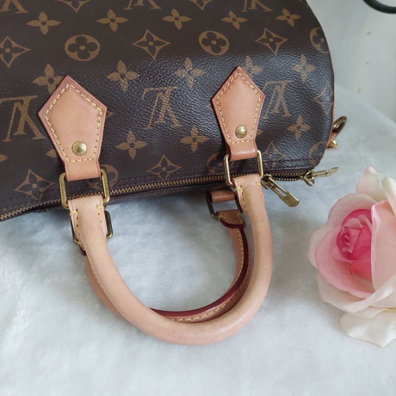 LV 🎀現品拍照🎀speedy25cm (有背帶款) 荖花波士頓包~二手-67