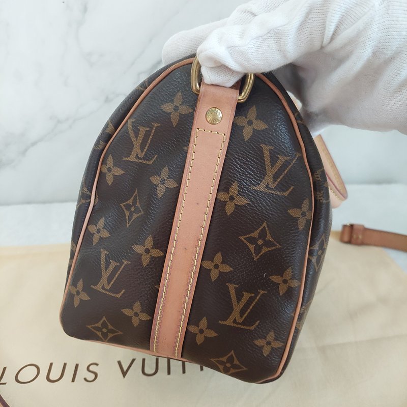 LV 🎀現品拍照🎀speedy25cm (有背帶款) 荖花波士頓包~二手-84