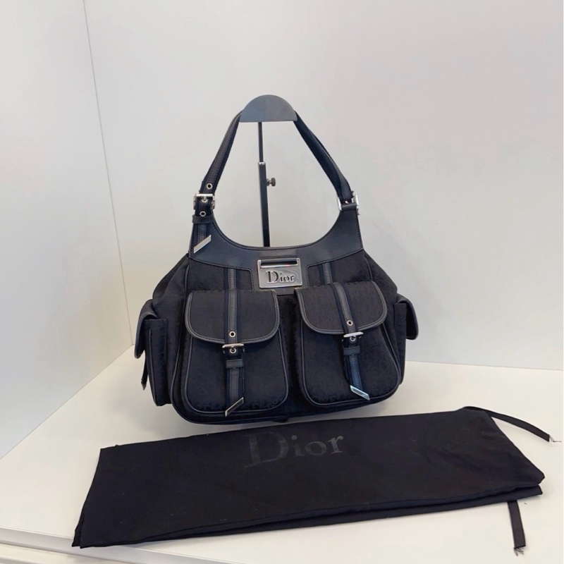 【98新存放品🆕】Dior 黑銀暗紋老花Punk多口袋機車托特包 封神中古絕版 時髦辣妹的心口愛♣️ 手提包-0