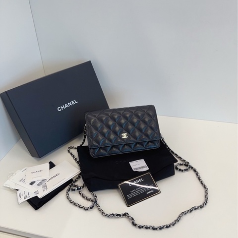 【全新帶膜帶吊牌🆕🎁】Chanel 經典黑銀荔枝皮woc 發財包 斜挎包