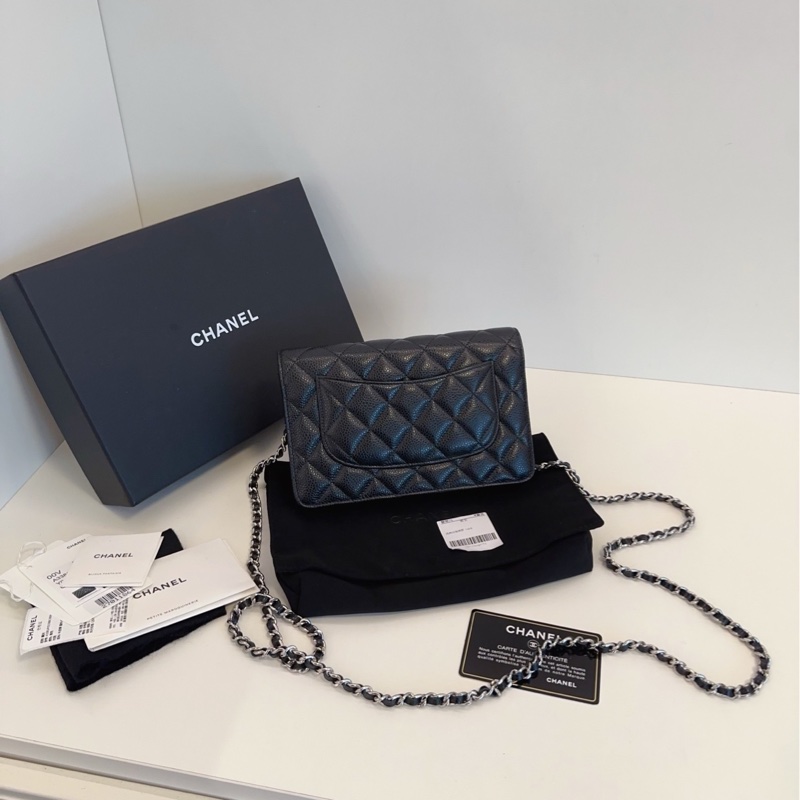 【全新帶膜帶吊牌🆕🎁】Chanel 經典黑銀荔枝皮woc 發財包 斜挎包-1