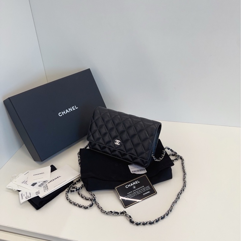 【全新帶膜帶吊牌🆕🎁】Chanel 經典黑銀荔枝皮woc 發財包 斜挎包-3