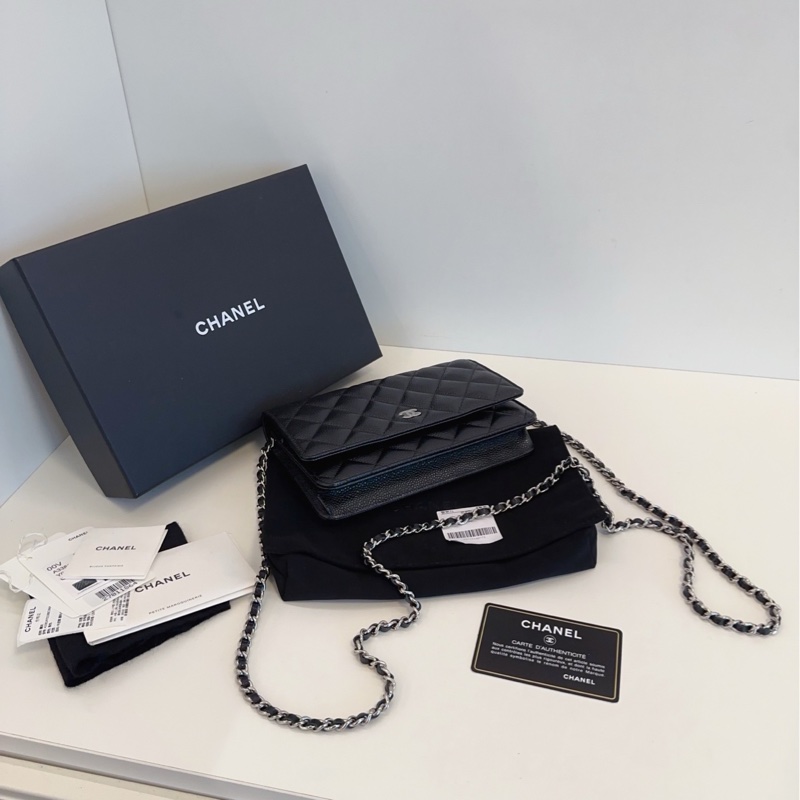 【全新帶膜帶吊牌🆕🎁】Chanel 經典黑銀荔枝皮woc 發財包 斜挎包-4