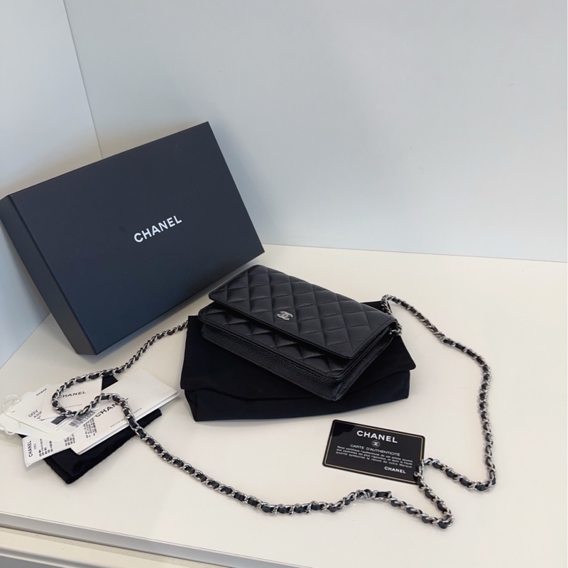 【全新帶膜帶吊牌🆕🎁】Chanel 經典黑銀荔枝皮woc 發財包 斜挎包-5