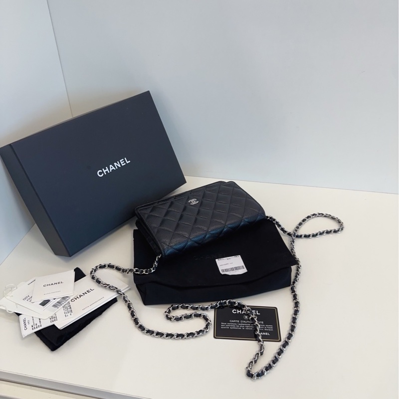 【全新帶膜帶吊牌🆕🎁】Chanel 經典黑銀荔枝皮woc 發財包 斜挎包-6