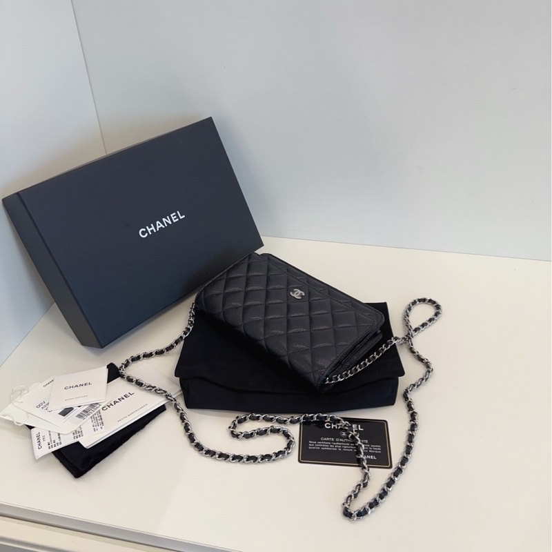 【全新帶膜帶吊牌🆕🎁】Chanel 經典黑銀荔枝皮woc 發財包 斜挎包-7