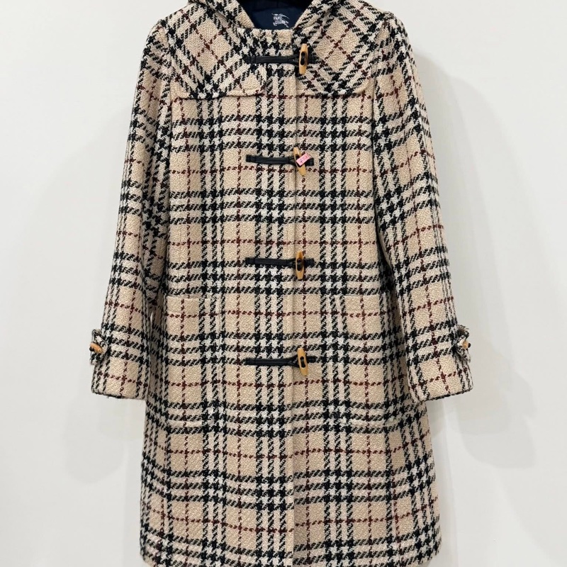 BURBERRY 倫敦 連帽經典格紋牛角扣內裏鋪棉毛料大衣(厚款)-1