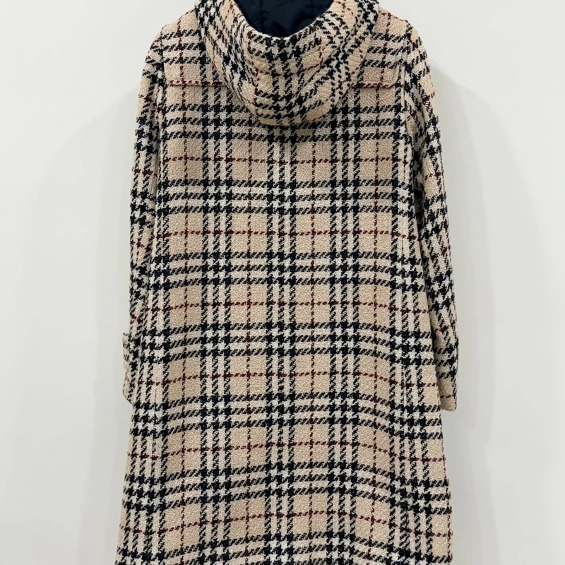 BURBERRY 倫敦 連帽經典格紋牛角扣內裏鋪棉毛料大衣(厚款)-2