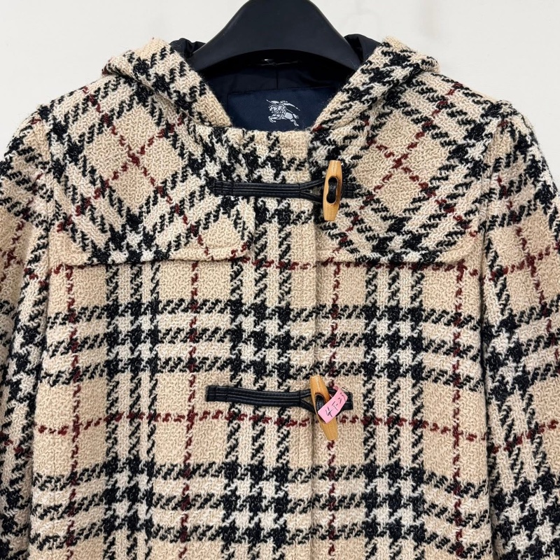 BURBERRY 倫敦 連帽經典格紋牛角扣內裏鋪棉毛料大衣(厚款)-3