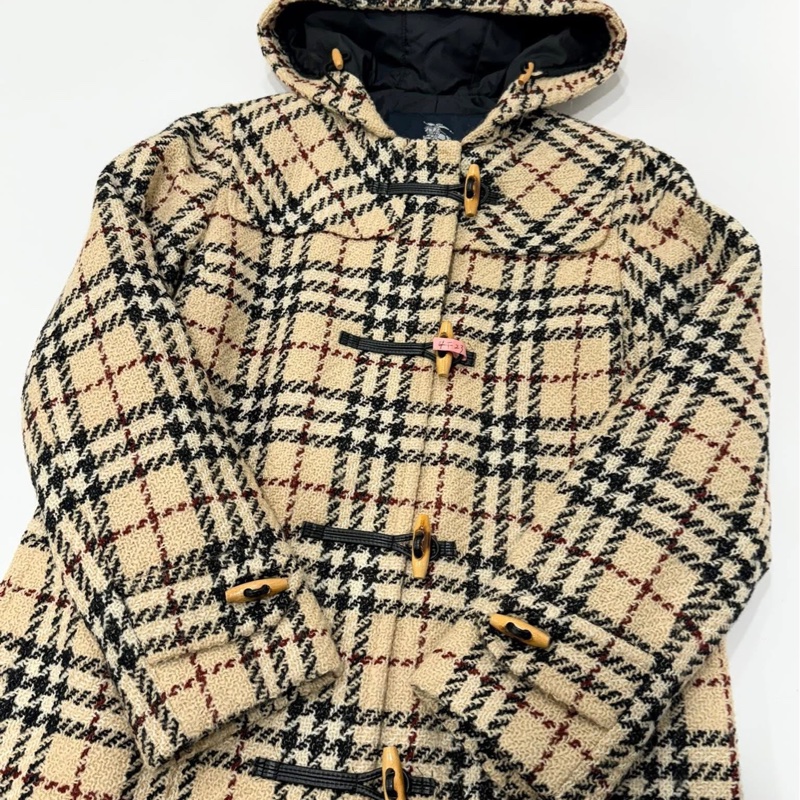 BURBERRY 倫敦 連帽經典格紋牛角扣內裏鋪棉毛料大衣(厚款)-4