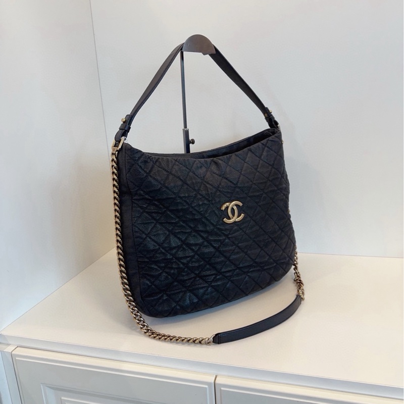 【98新🆕】Chanel 黑金魚子醬嬉皮士雙鏈Hobo 單肩包-2