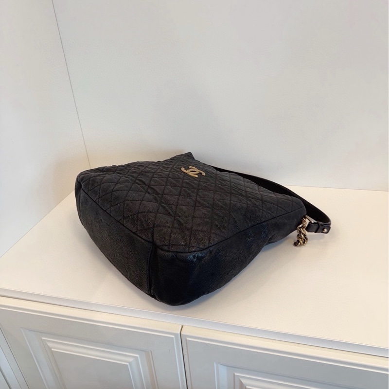 【98新🆕】Chanel 黑金魚子醬嬉皮士雙鏈Hobo 單肩包-5