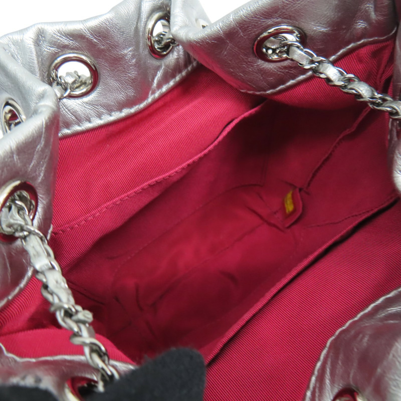 銀色 菱格紋 牛皮 拼接 鏈帶水桶包 肩背包【CHANEL 香奈兒】 A98787-5