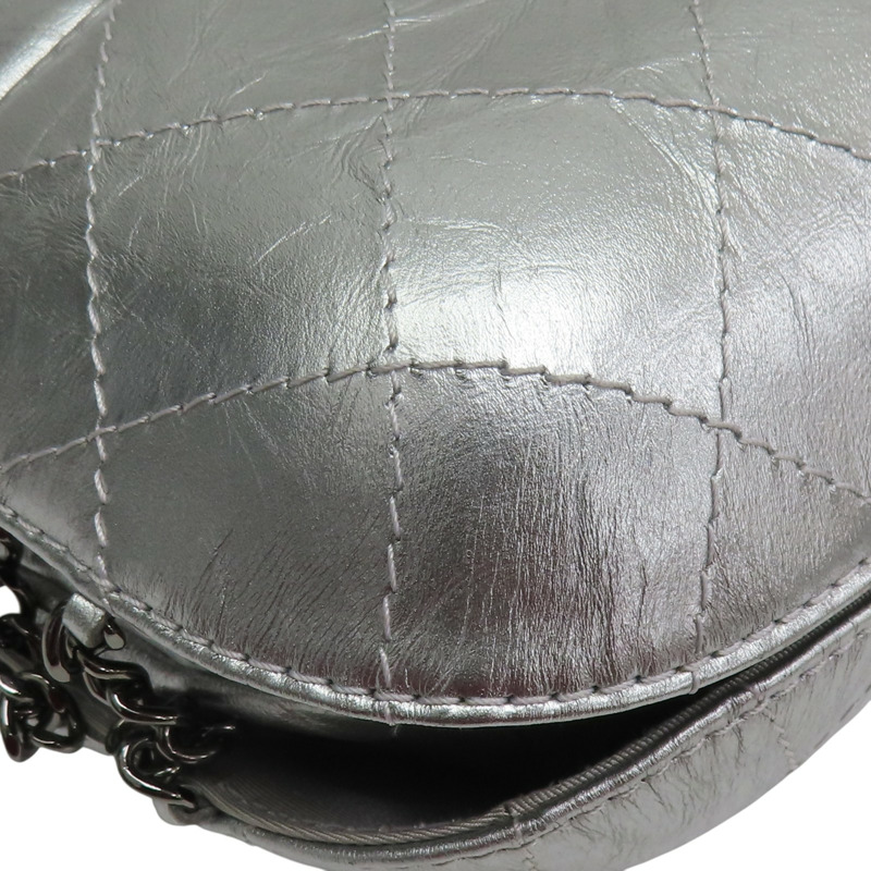 銀色 菱格紋 牛皮 拼接 鏈帶水桶包 肩背包【CHANEL 香奈兒】 A98787-12