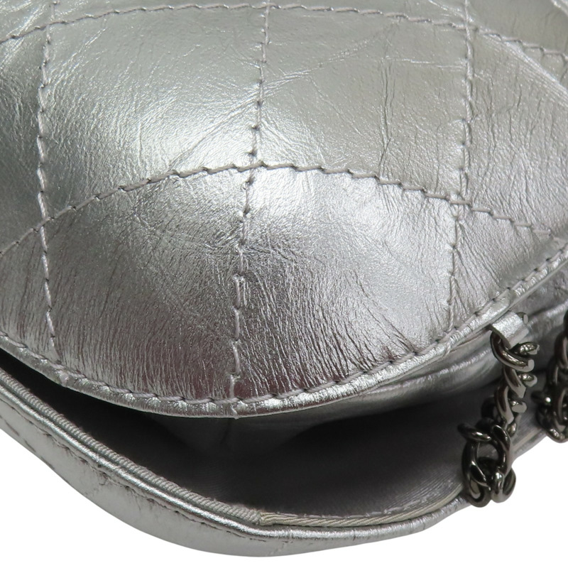 銀色 菱格紋 牛皮 拼接 鏈帶水桶包 肩背包【CHANEL 香奈兒】 A98787-13
