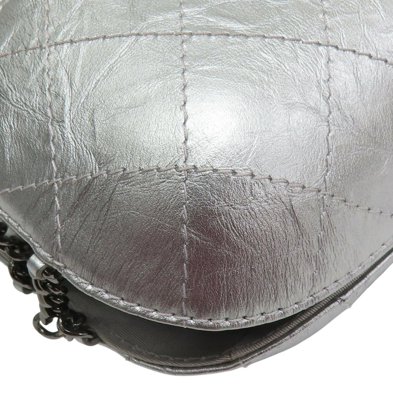 銀色 菱格紋 牛皮 拼接 鏈帶水桶包 肩背包【CHANEL 香奈兒】 A98787-14