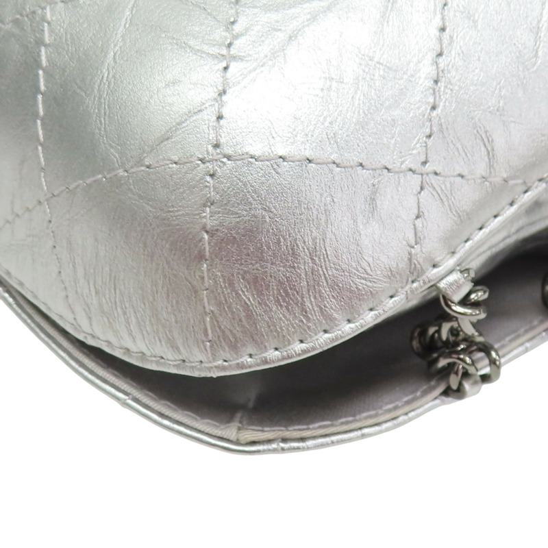 銀色 菱格紋 牛皮 拼接 鏈帶水桶包 肩背包【CHANEL 香奈兒】 A98787-15