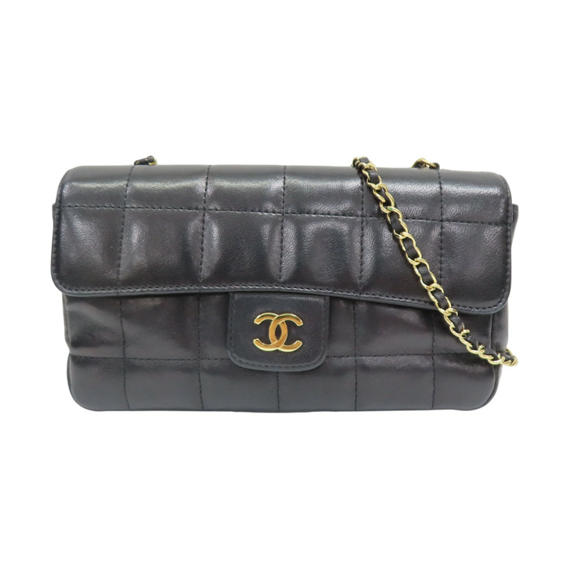 黑色 格紋 羊皮 Chocolate Bar 口蓋包 肩背包 (無卡)【CHANEL 香奈兒】-0