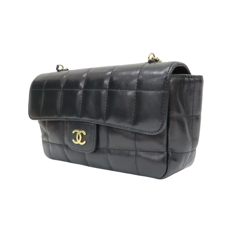 黑色 格紋 羊皮 Chocolate Bar 口蓋包 肩背包 (無卡)【CHANEL 香奈兒】-2