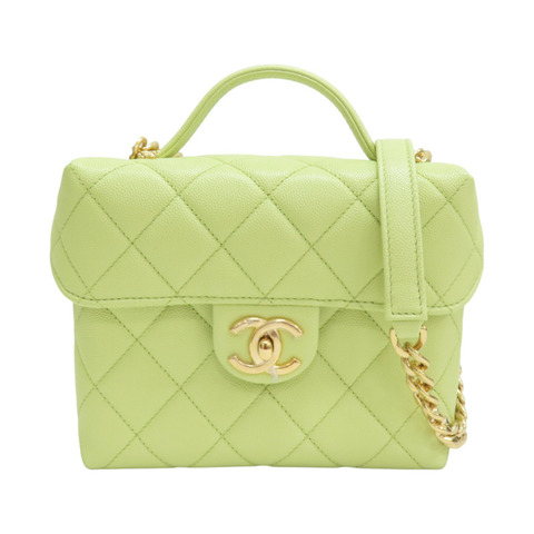 牛油果綠 菱格紋 牛皮 小型化妝包 鏈帶肩背包【CHANEL 香奈兒】