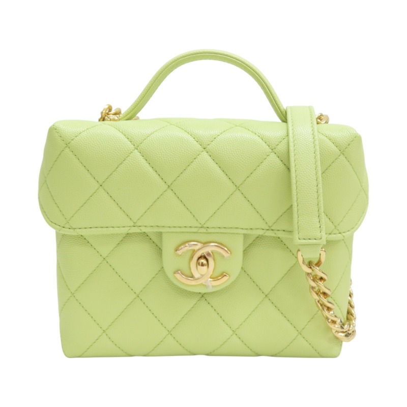 牛油果綠 菱格紋 牛皮 小型化妝包 鏈帶肩背包【CHANEL 香奈兒】-0