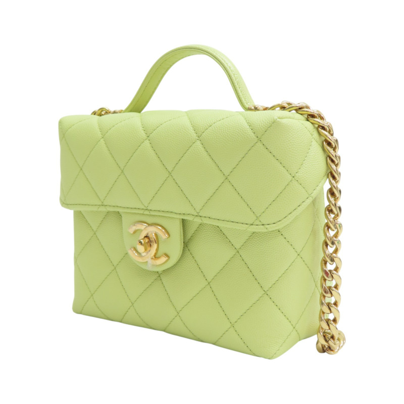 牛油果綠 菱格紋 牛皮 小型化妝包 鏈帶肩背包【CHANEL 香奈兒】-2