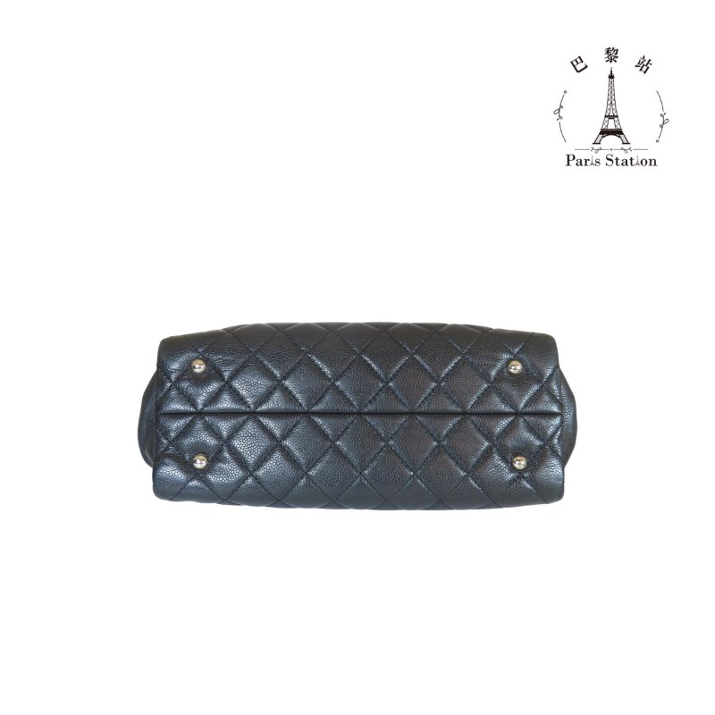 【巴黎站二手名牌專賣店】＊現貨＊CHANEL 香奈兒 真品* 黑色菱格紋荔枝牛皮雙C LOGO橫式鍊肩背包-2