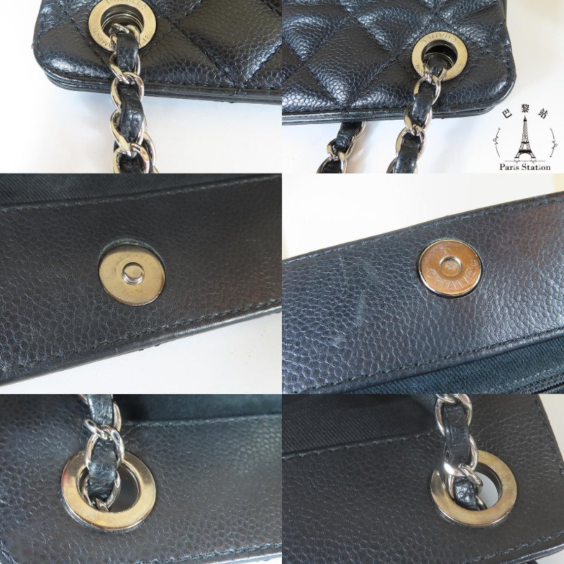 【巴黎站二手名牌專賣店】＊現貨＊CHANEL 香奈兒 真品* 黑色菱格紋荔枝牛皮雙C LOGO橫式鍊肩背包-5