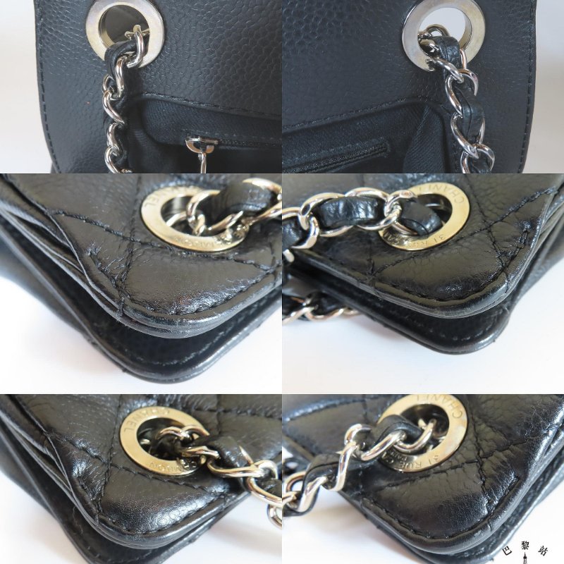 【巴黎站二手名牌專賣店】＊現貨＊CHANEL 香奈兒 真品* 黑色菱格紋荔枝牛皮雙C LOGO橫式鍊肩背包-6