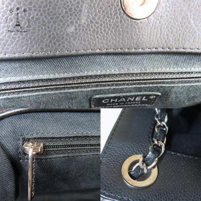 【巴黎站二手名牌專賣店】＊現貨＊CHANEL 香奈兒 真品* 黑色菱格紋荔枝牛皮雙C LOGO橫式鍊肩背包-8