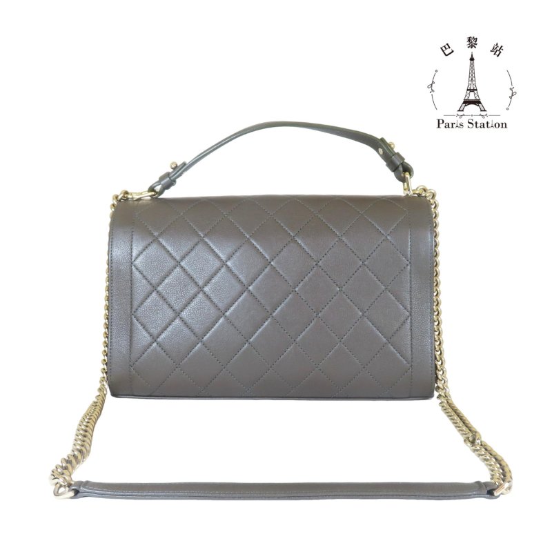 【巴黎站二手名牌專賣店】*現貨*CHANEL 香奈兒 真品* 橄欖綠前金牌掀蓋釦式手提兩用鏈包-1