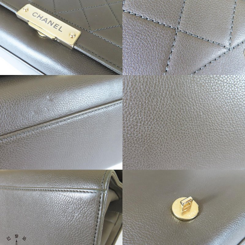 【巴黎站二手名牌專賣店】*現貨*CHANEL 香奈兒 真品* 橄欖綠前金牌掀蓋釦式手提兩用鏈包-5