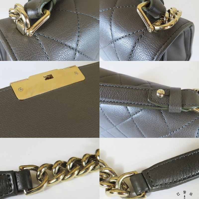 【巴黎站二手名牌專賣店】*現貨*CHANEL 香奈兒 真品* 橄欖綠前金牌掀蓋釦式手提兩用鏈包-6