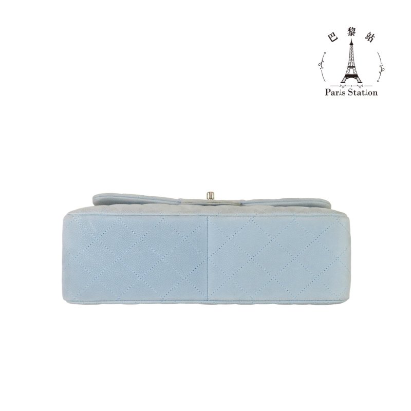 【巴黎站二手名牌專賣店】*現貨*CHANEL香奈兒真品*灰色菱格紋荔枝皮革JUMBO銀雙C 斜背肩背鍊包-2