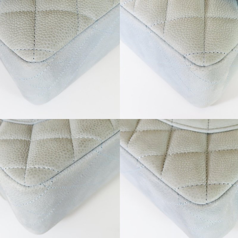 【巴黎站二手名牌專賣店】*現貨*CHANEL香奈兒真品*灰色菱格紋荔枝皮革JUMBO銀雙C 斜背肩背鍊包-4