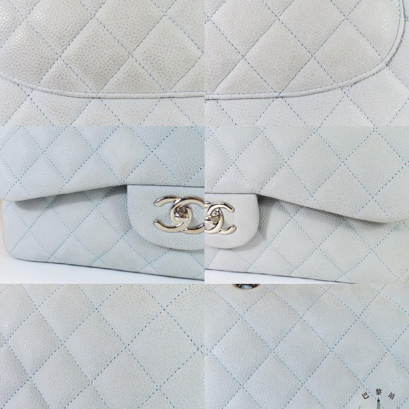 【巴黎站二手名牌專賣店】*現貨*CHANEL香奈兒真品*灰色菱格紋荔枝皮革JUMBO銀雙C 斜背肩背鍊包-8