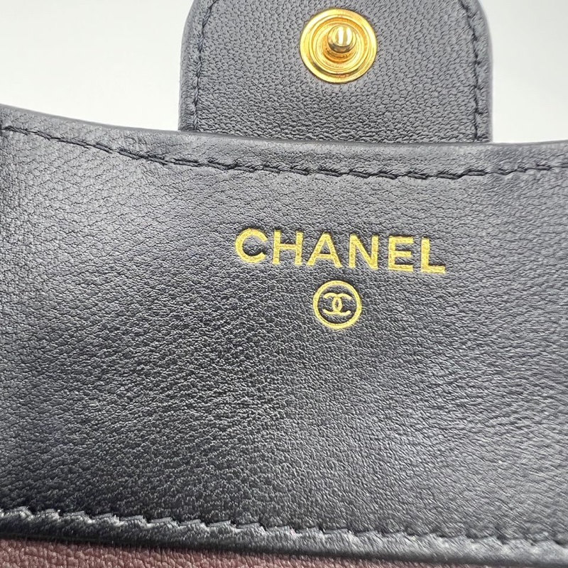 香奈兒黑金菱格紋錢包-3