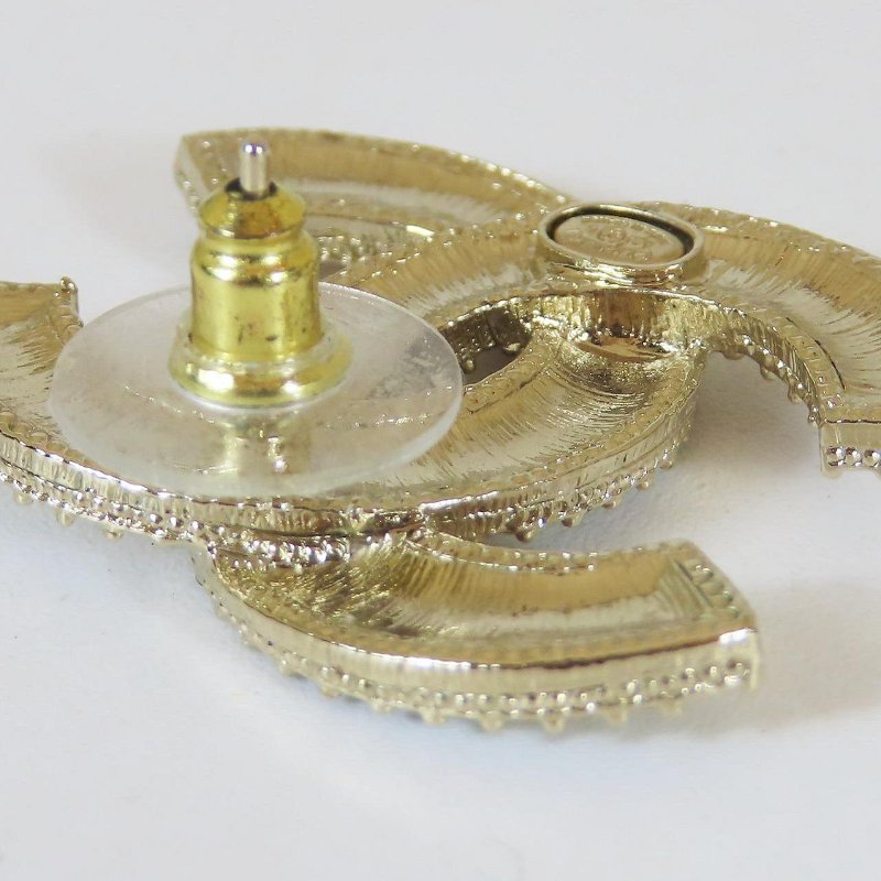 【巴黎站二手名牌專賣店】*現貨*CHANEL 香奈兒 真品*三色鑽淡金雙C針式耳環-3