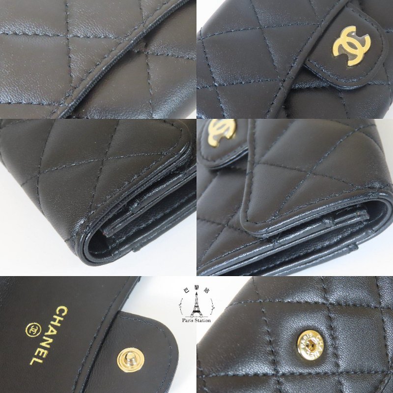 【巴黎站二手名牌專賣】＊現貨＊CHANEL 香奈兒 真品＊黑色菱格紋皮革金雙C釦式卡片零錢包-5