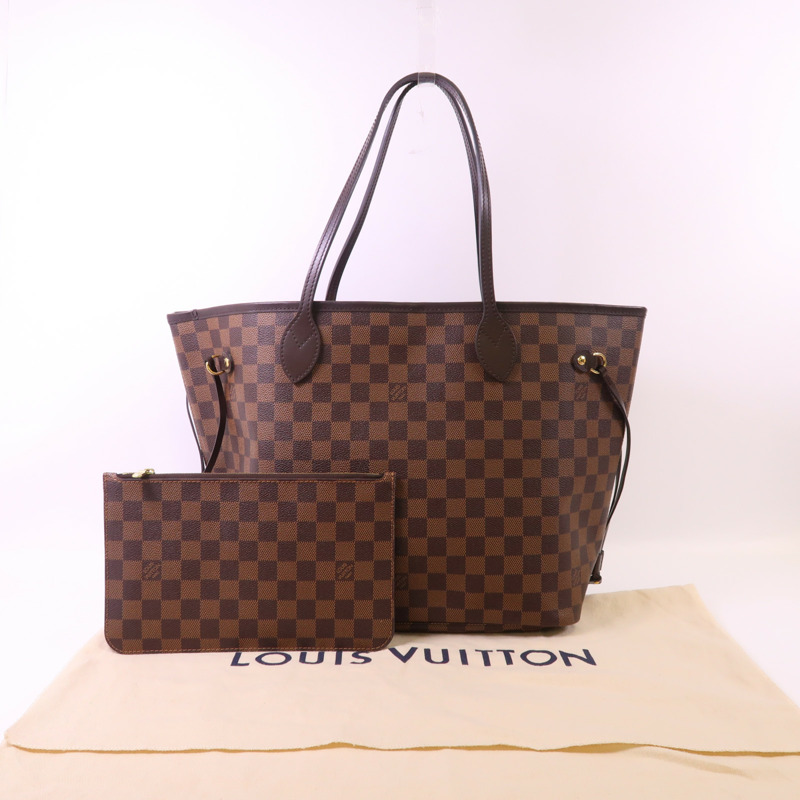 LOUIS VUITTON Damier Neverfull MM金扣肩背袋/手挽袋-7