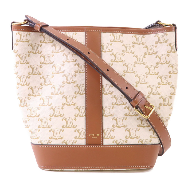 CELINE 塗層帆布Triomphe Small Bucket Bag金扣肩背袋-0