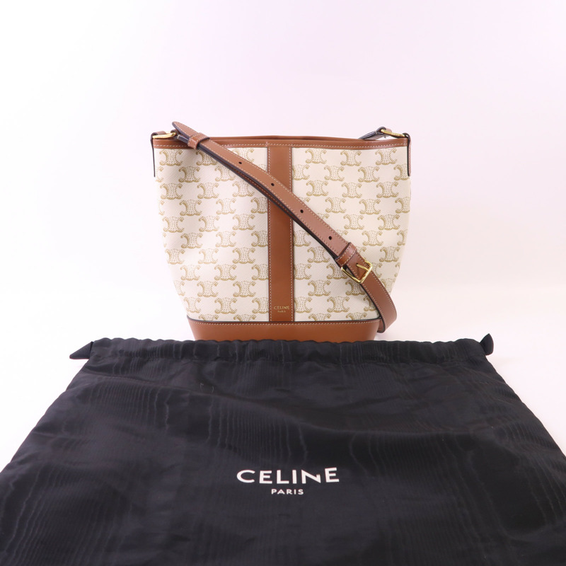 CELINE 塗層帆布Triomphe Small Bucket Bag金扣肩背袋-8