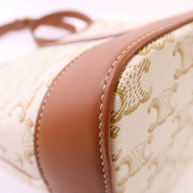 CELINE 塗層帆布Triomphe Small Bucket Bag金扣肩背袋-10